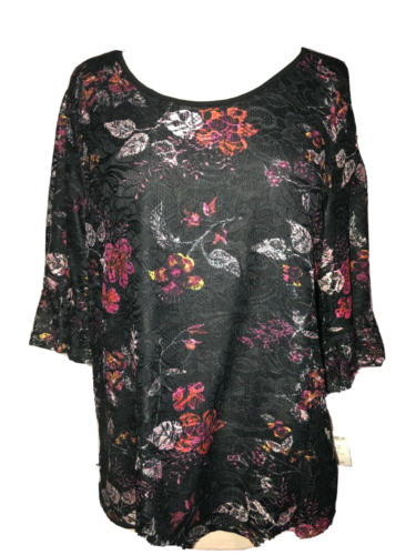 ~NWT Large VALERIE STEVENS Black Lace Top~Retail $50~(E1) - Picture 1 of 10