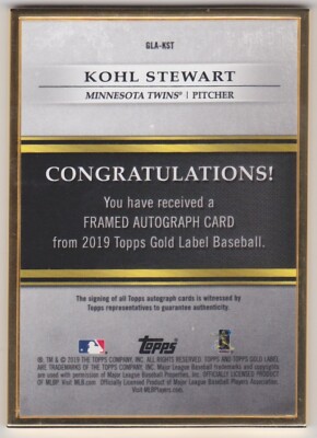 2019 Topps Gold Label - Framed Autographs Kohl Stewart #GLA-KST