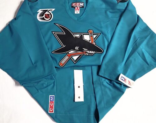 NWT-PRO-58G BLANK SAN JOSE SHARKS NHL 75th CCM/MASKA LICENSED AUTHENTIC JERSEY - Picture 1 of 5