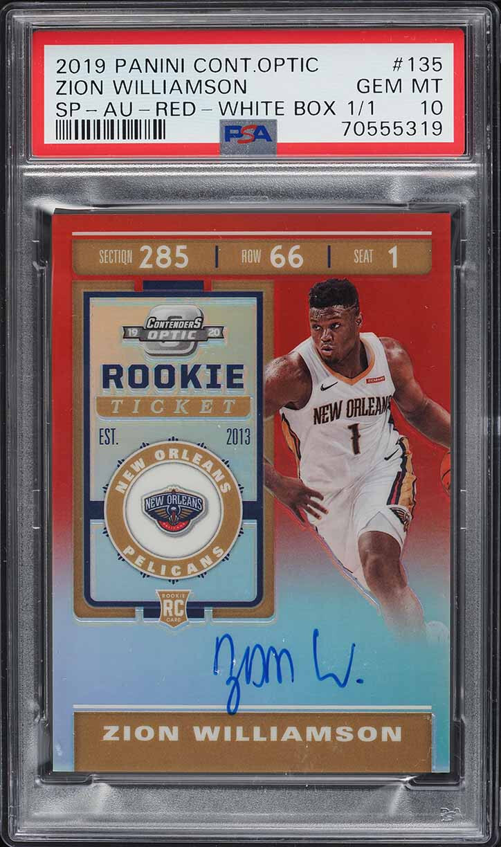 ZION WILLIAMSON 2019-20 OPTIC ROOKIE AUTO #1/1 ONE OF ONE WHITEBOX PSA 10 GEM MT