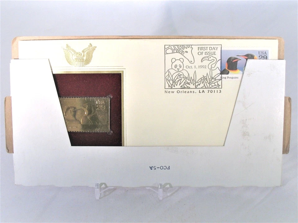 22KT Gold US Stamp Replica Wild Animals King Penguins FDI FDC October 1, 1992  - Image 4 of 4