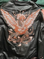 ManaMoon Sakura Graphic Leather Letterman Jacket