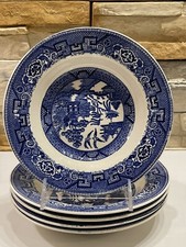 Homer Laughlin Blue Willow 8,25” Cupé Borde de Pasta Juego de 5 Cuencos de Sopa K49N6 Años 50