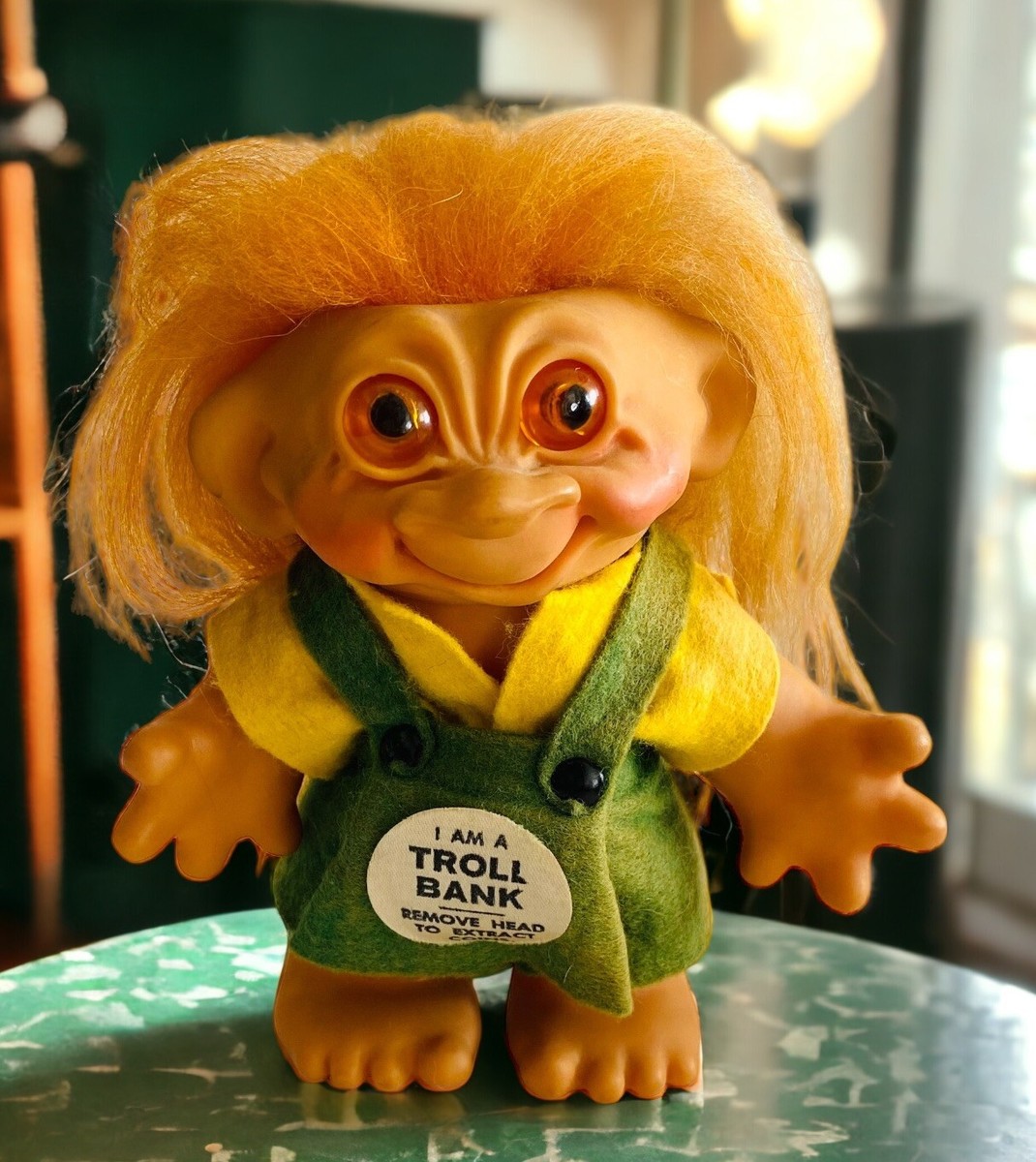 Thomas Dam Troll Doll Bank Denmark Yelllow Green Outfit Thomas Dam Troll Doll Bank Denmark Yelllow Green Outfit
