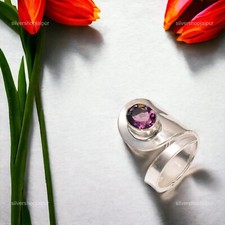 925 Silver Amethyst Stone Sister Stackable Birthday Promise Ring Jewelry Size 7