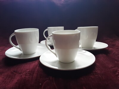 Christopher Stuart CAFE WHITE Cups & Saucers - 4 Sets  ( 8 pc.)