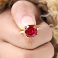 925 Sterling Silver 3.25 Ct Lab-Created Ruby Gemstone Handmade Solitaire Ring