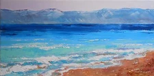 seascape painting picture mountains signed modern art on canvas blue white oil