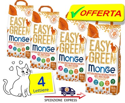 4 Pakete - Monge Easy Green Katzenklo 10 Lt für Katzen - 100% Mais Italienisch