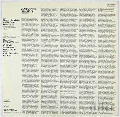 PERLMAN & GIULINI BRAHMS VIOLIN CONCERTO EMI ED.1 QUADRAPHONIC SQ LP NM - Picture 2 of 3