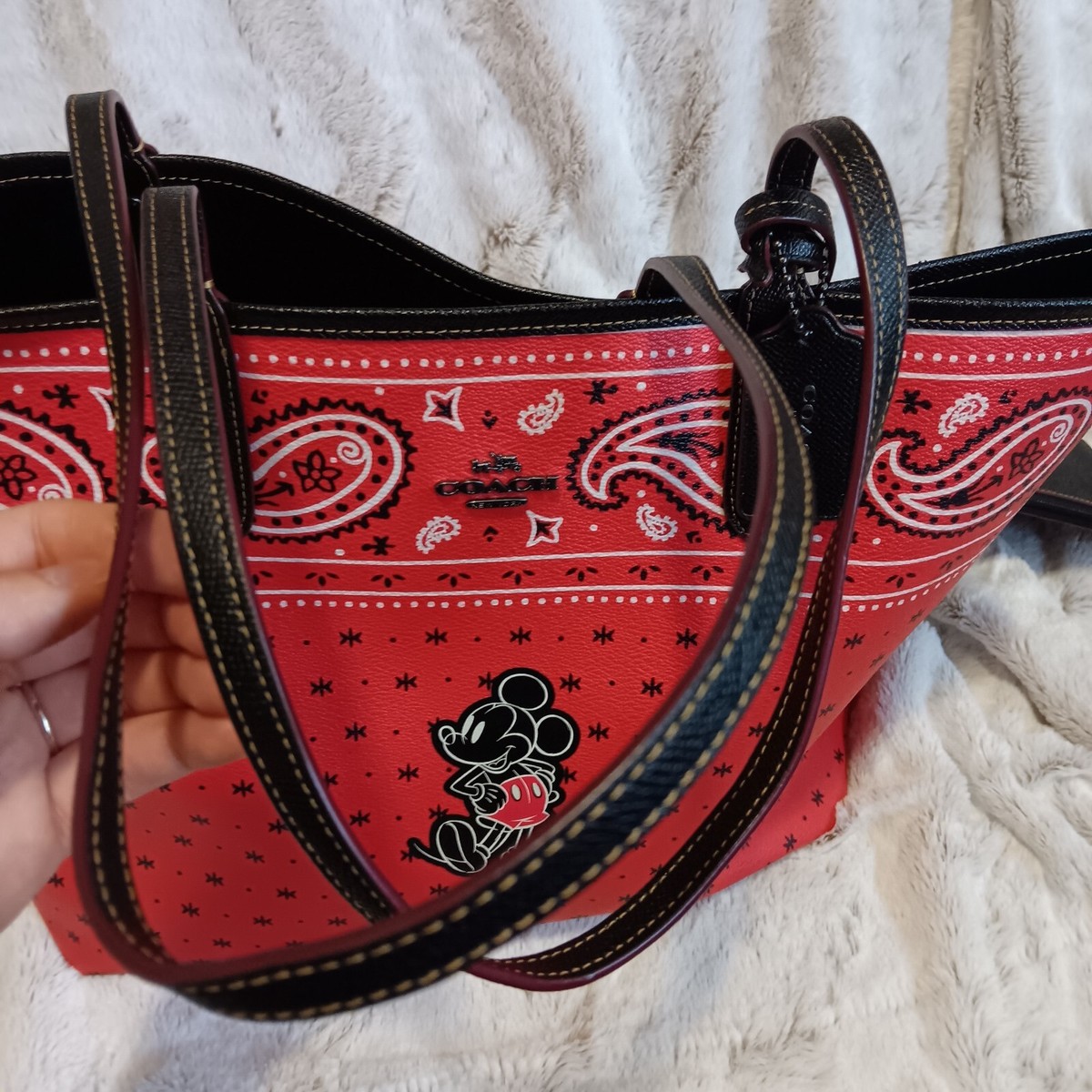 Coach Bandana Paisley Disney X Mickey Mouse Tote Bag Black White 