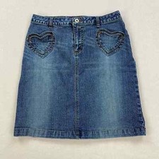 Vintage Zana Di Denim Skirt Size 5 28" Medium Wash Low Rise Heart Pockets Y2K