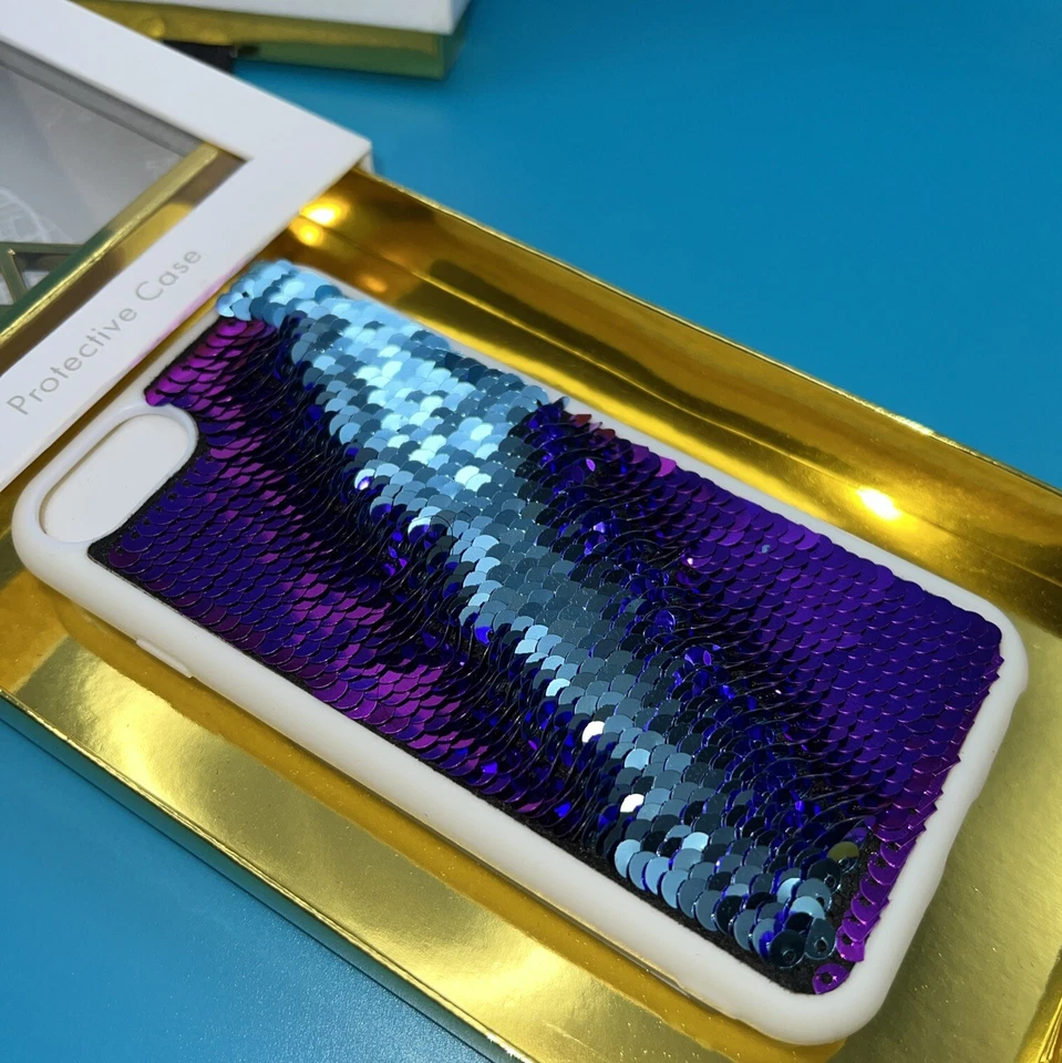 54th & Madison | Funda de teléfono iPhone 8 rosa magenta verde azulado sirena lentejuelas femenina Foto 2 de 3