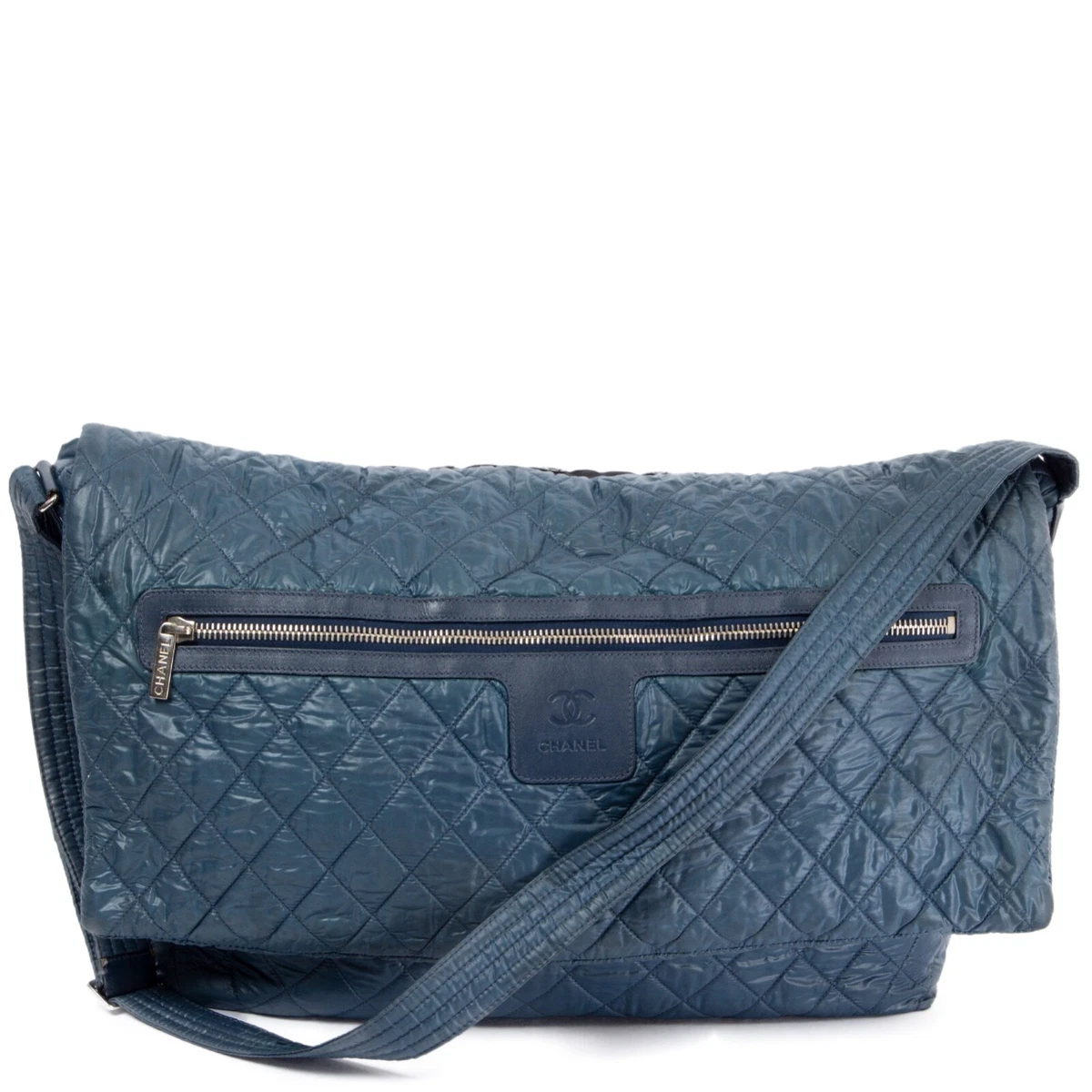 67285 auth CHANEL petrol blue nylon COCOON LARGE MESSENGER Bag