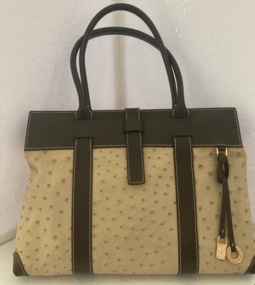 Loro Piana Large Taupe Ostrich Satchel Shoulder Bag w Leather Trim  # 4996