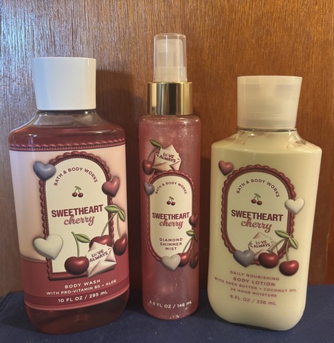 Bath & Body Works - SWEETHEART CHERRY 3 Pc Set - Body Wash, Shimmer Mist, Lotion