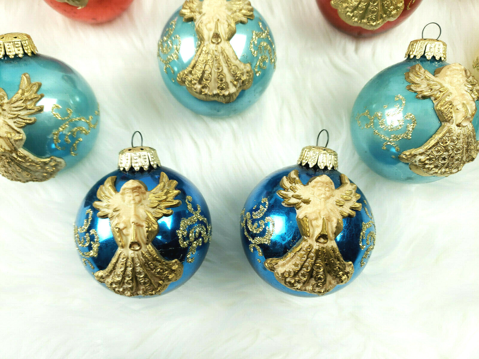 12 Vintage West Germany 3D Applied Angel Glass Ball Christmas Ornaments Norma krajowa
