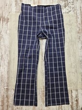 A New Day Women Cropped Kick Flare Pull-On Pants Stretch Size 8 Navy Blue Plaid