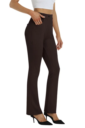 Women Bussiness Slacks Pant Soft Comfy Elastic Casual Stretch Bootcut Trousers - Picture 66 of 66