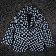 DG2 Diane Gilman Blazer Women's 1X Navy Geometric Print Stretch Crepe Jacket EUC