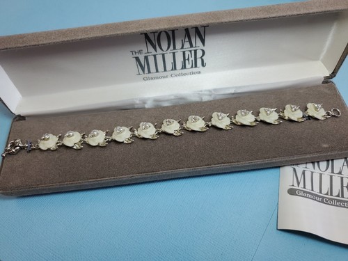 Nolan Miller Silver TnClear Rhinestone Cream Lucite Camellia Rose Bracelet 7.5" - Picture 2 of 8
