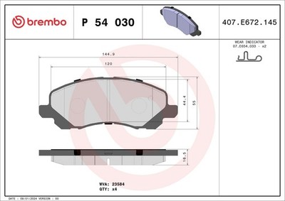Bremsbelagsatz Scheibenbremse PRIME BREMBO P 54 030 für MITSUBISHI LANCER ASX C4