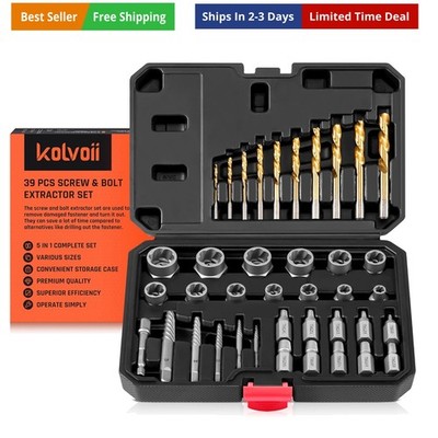 Bolt Extractor Kit, 39 Pieces Easy Out Screw Extractor Set, Left Hand Drill B...