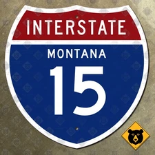 Montana Interstate 15 route marker Butte Helena highway 1957 road sign 18x18