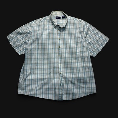 Preppy vintage 2000 skater indie Harbor Bay white and blue plaid button-up shirt