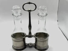Vintage Rein Zinn Oil and Vinegar Pewter Cruet Set Incl. Tops
