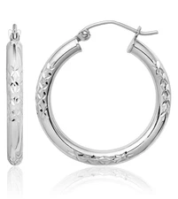10K Solid White Gold 3mm Round Medium Hoop Earrings
