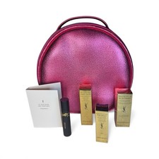 YSL Holiday Luxury Minis Beauty Gift Set Lip Mascara Perfume Hot Pink Travel Bag