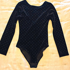Zara Kids Girls Black Rhinestone Bodysuit Long Sleeve Size 9 Y  Sparkly Holiday