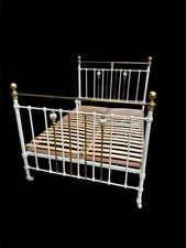 Antique Victorian Wrought Iron and White Brass Double Bed,