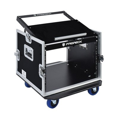 PRORECK 8U Rack Case Slant Mixer Top DJ Road Case 20'' Depth with Rolling Casters