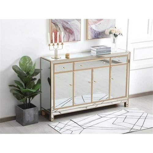 Elegant Decor Reflexion 56" Transitional MDF and Metal Mirrored Credenza in Gold - Picture 8 of 8
