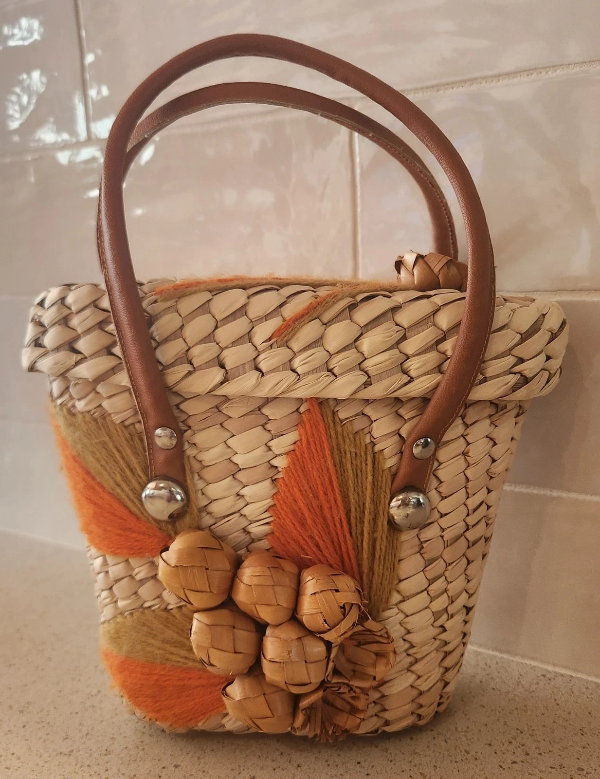 Acapulco Style Straw Raffia Embroidered 3D Small Purse Handbag Resort Cottagecor