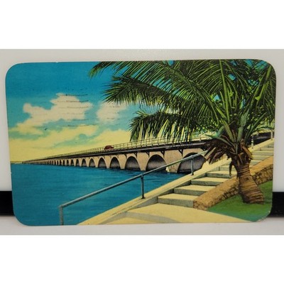 The highway that goes to Sea Overseas highway to Key West FL Linen vtg 1956 PM