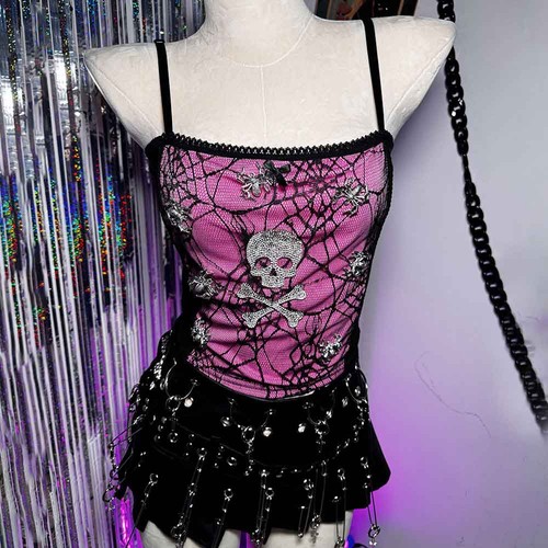Débardeur Y2K Grunge Emo Noeud Araignée Crâne Goth Streetwear Tendance