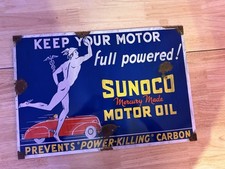 Antique Style Porcelain Look Sunoco Mercury Made Motor Oil Dealer Sales Sign