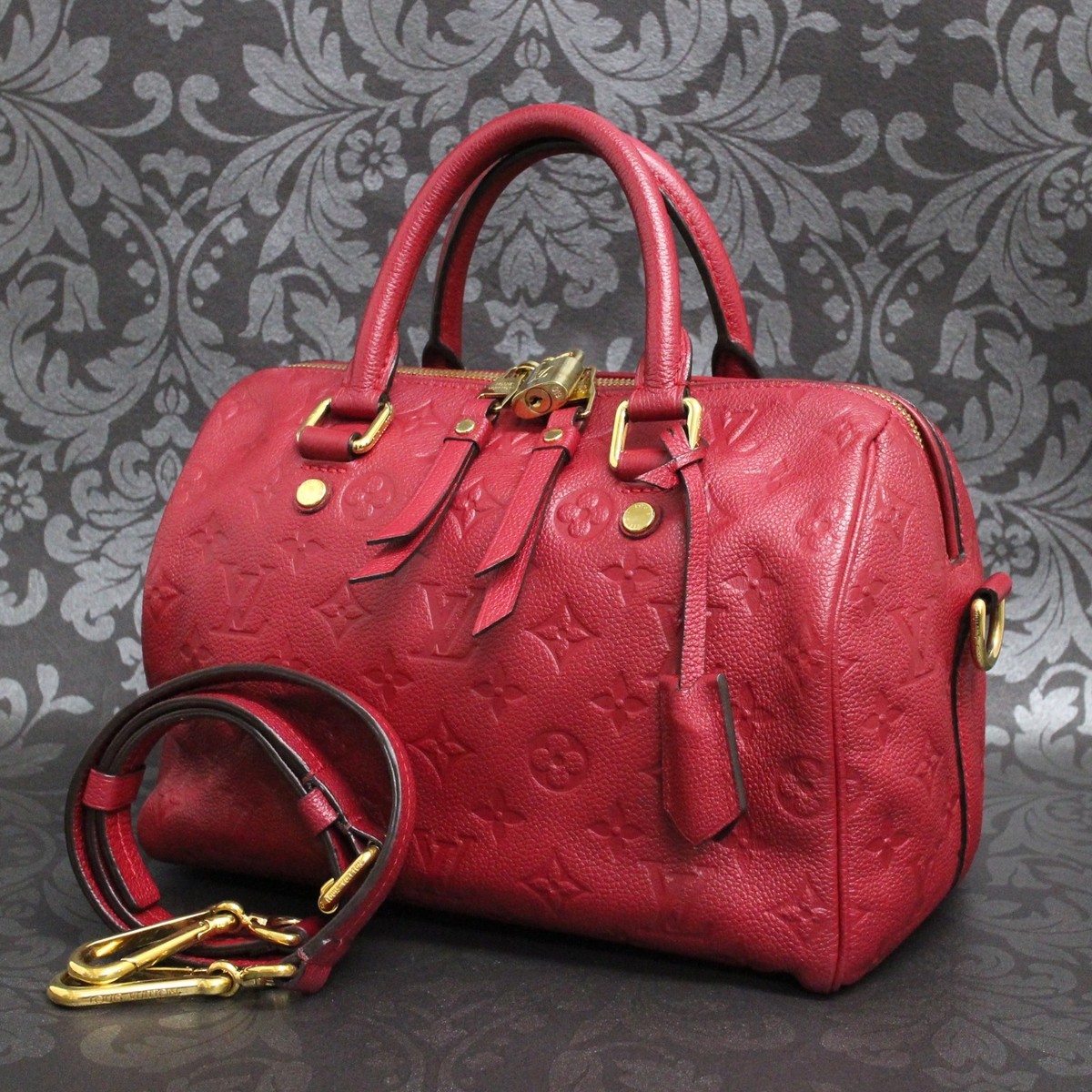 LOUIS VUITTON Monogram Empreinte Speedy 25 Red Pink Shoulder Bag