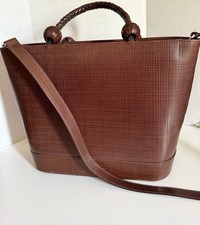 Escada Brown Leather 577 Handtasche Handbag 100 Leather Weave Italy