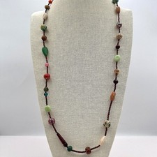 Vintage 80s Artisan Beaded Statement Necklace Boho Chic Bohemian Piece Jewelry