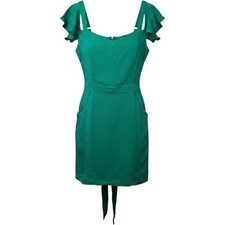 Guess Womens Green Cold Shoulder Ruffle Sleeve Mini Dress with Pockets Tie Back