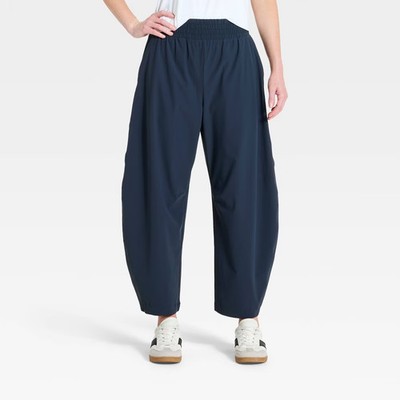 Women High-Rise Woven Barrel Leg Pants - All In Motion Dark Navy