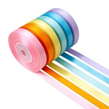 3/8 Inch Pastel Rainbow Satin Ribbon, Assorted Solid Color, Double Faced, Crafts