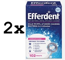 2x Efferdent Complete Clean Anti-Bacterial Daily Denture Cleanser Tablets 204Ct