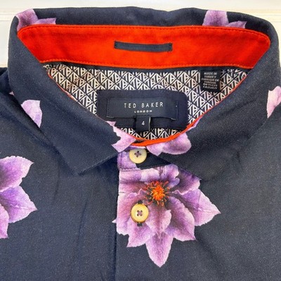 Ted Baker Nelso Floral Polo Shirt Mens 4 (US Large) Navy Purple MMB NELSO TC9M