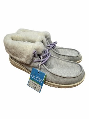Hey Dude Britt Youth Y6 L7 Stretch Fleece Metallic White Slip On Comfort Shoe