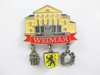 Weimar Metall Magnet mit 3 Charms Souvenir Wappen Goethe Schiller Denkmal